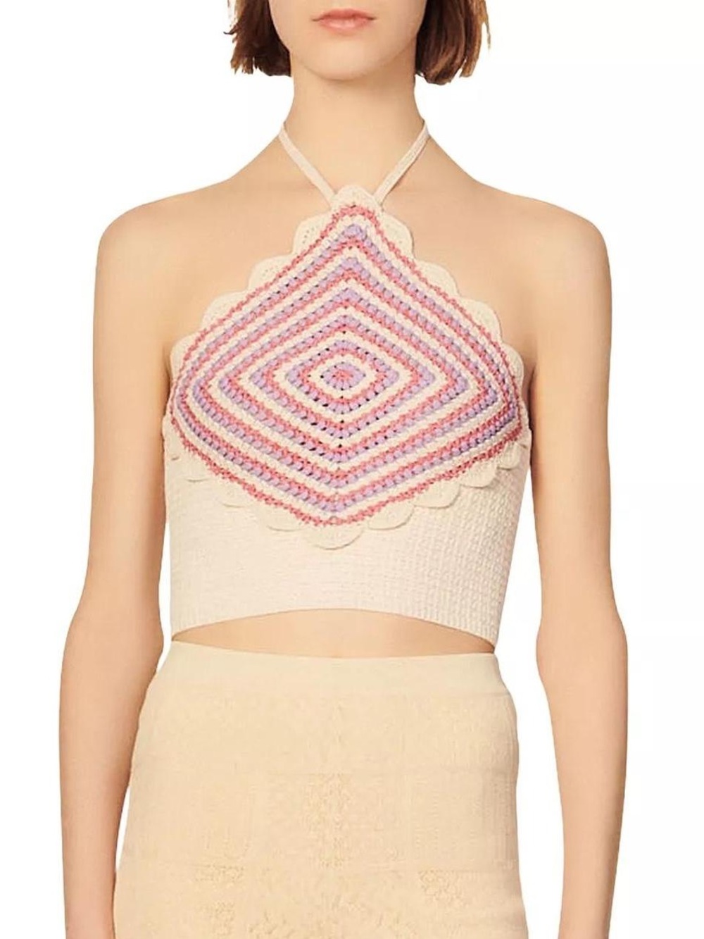 Sandro Bologne Crochet Halter Top